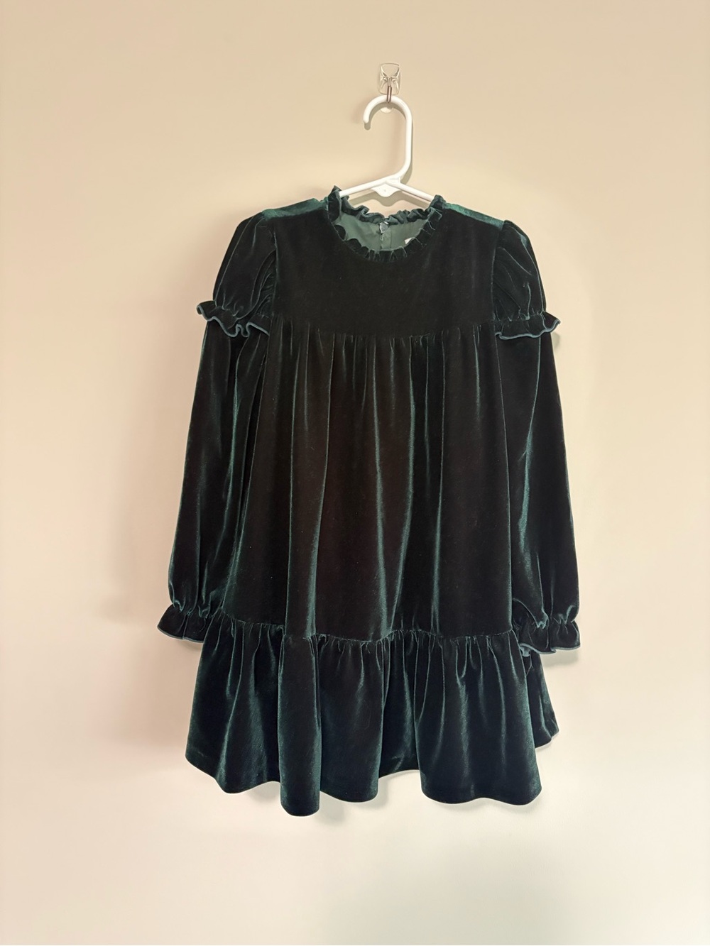Velvet Ruffle Tiered Dress for Girls - Deep Green
